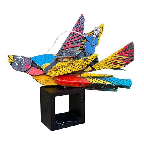 Michael Banks 15x17 Reclaimed Wood Assemblage Figure Riding Bird DP6347